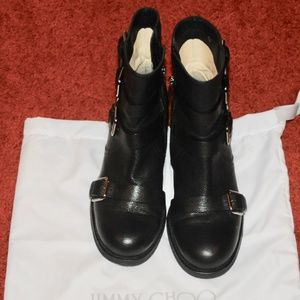 JIMMY CHOO Blk Leather Biker Boots Sz 36 NWOT